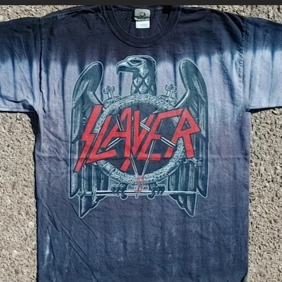 Vtg 2010 Slayer Eagle Tie Dye Liquid Blue T-Shirt Large Metal Band Tee Iron Eagl - Picture 4 of 6